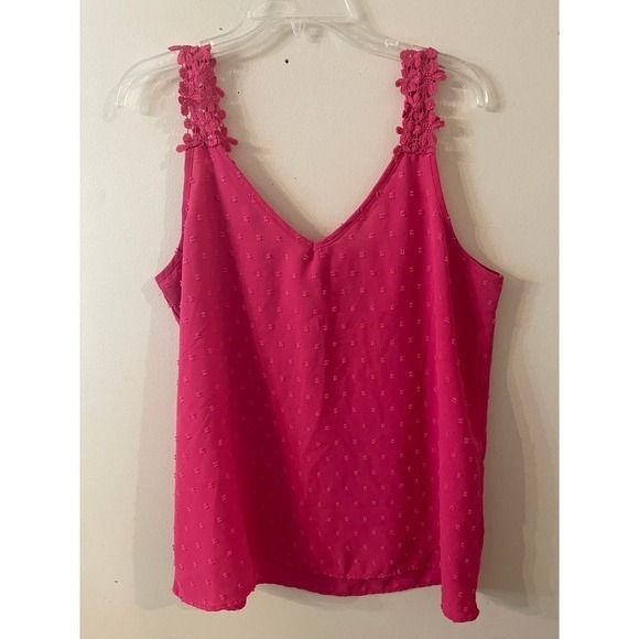 SHEIN Tops - Shein‎ Pink Sleeveless Tank Top Crochet Trim V-Neck Women's Size XL